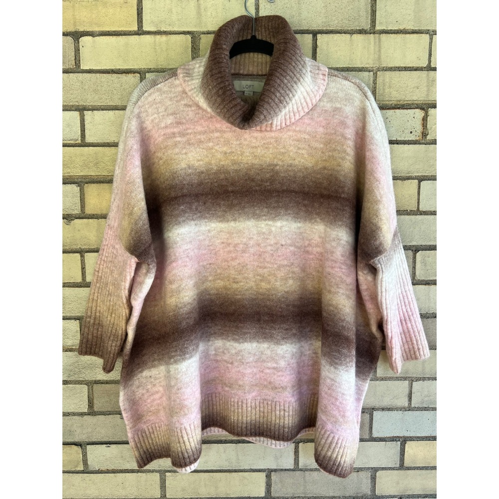 LOFT Brown Pink Ombre Striped Soft Oversized Cowl Neck Sweater Size Medium